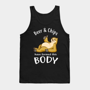 Sloth Funny Beer & Chips Belly Dad Body Men Gifts Tank Top